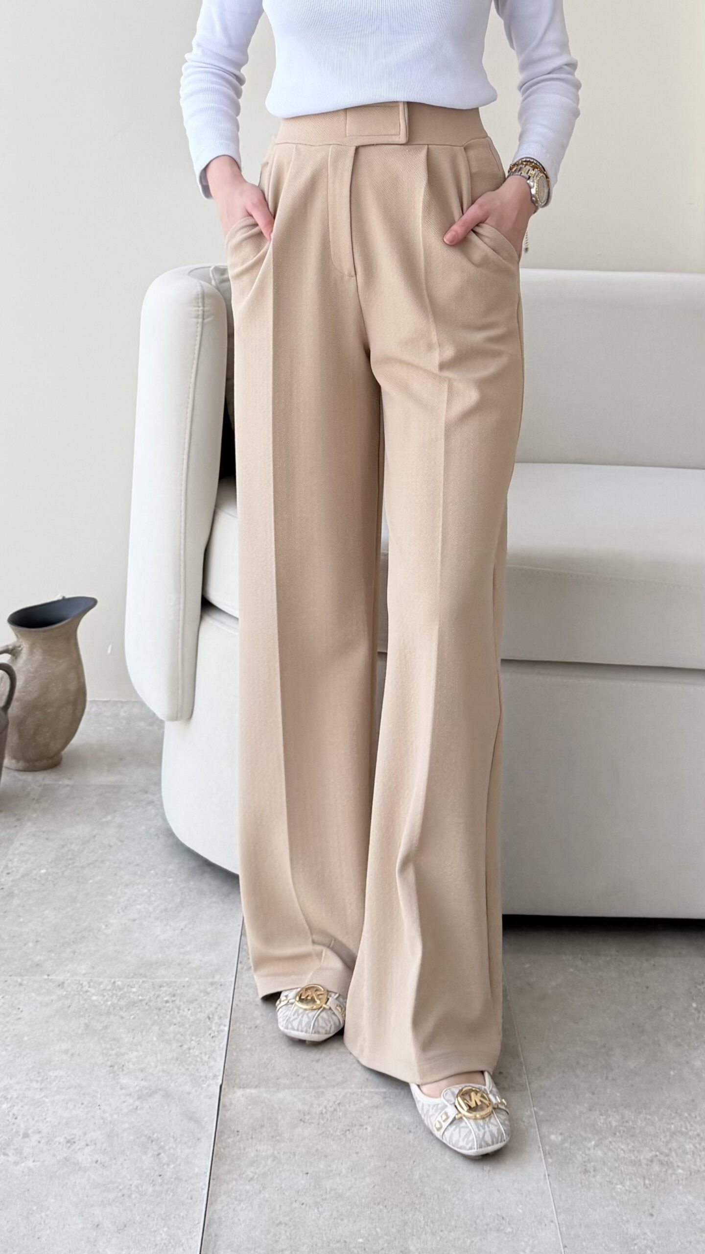 1762121690_0_6907d7da40f8c.jpg Tera Palazzo Pantalon - Bej - Görsel 1