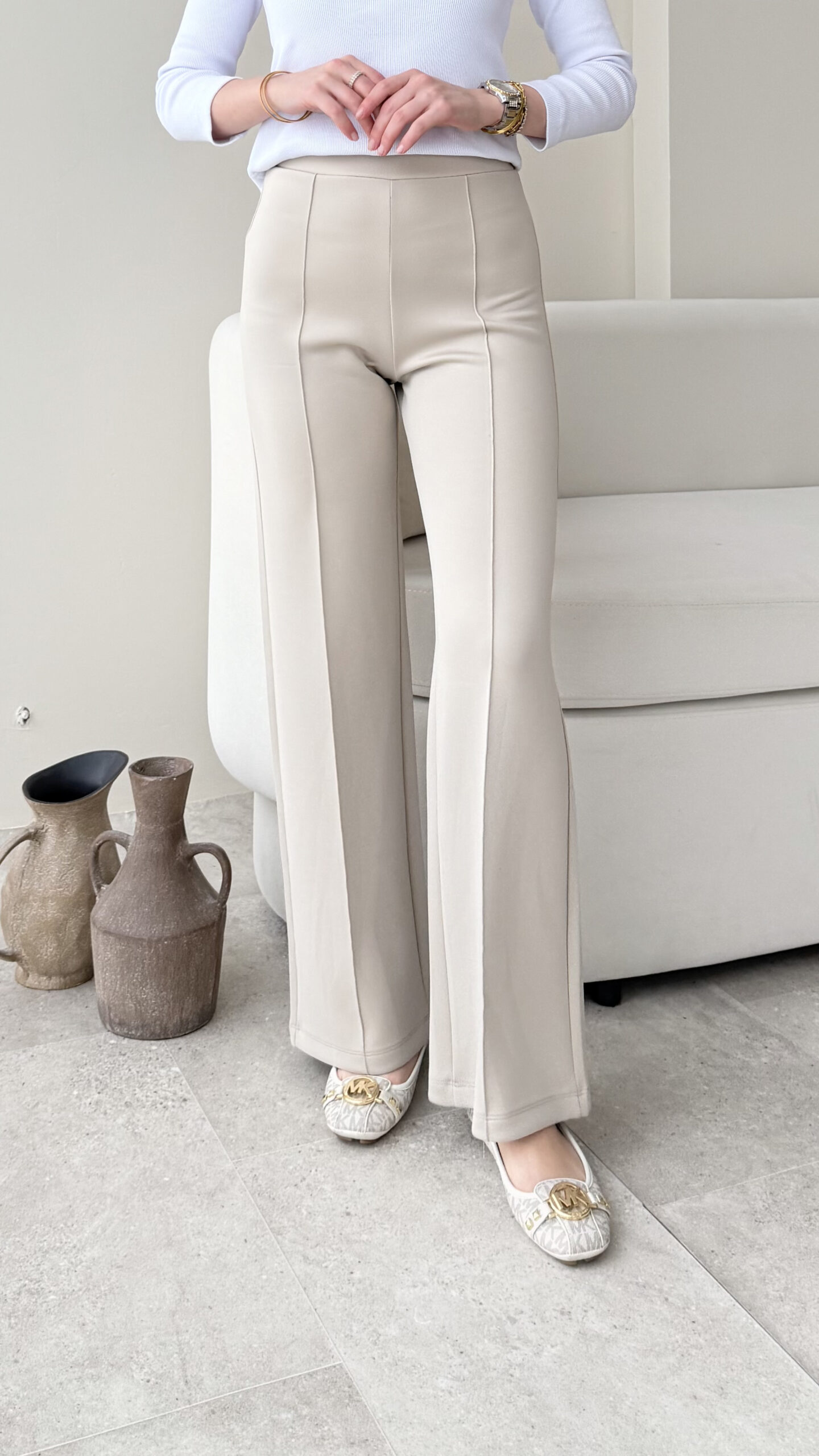 1762122587_0_6907db5b77a5e.jpg Mispa Çimalı Scuba Pantalon - Bej - Görsel 1