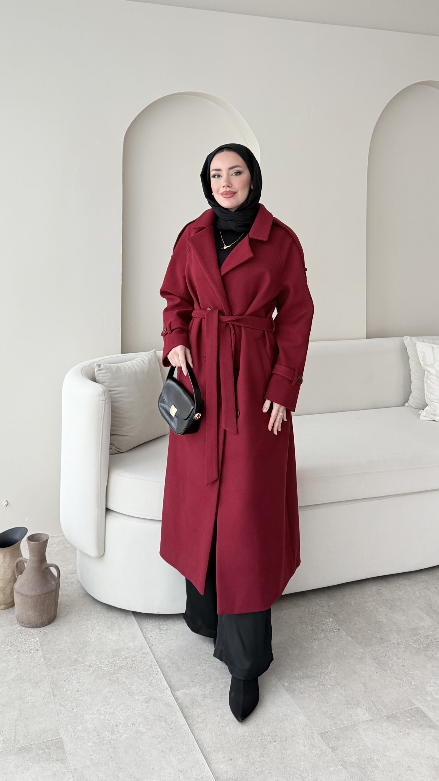 1762122796_0_6907dc2ca6c1b.jpg Olâ Kaşe Kaban - Bordo - Görsel 1