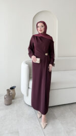 Sare Pileli Elbise - Mürdüm