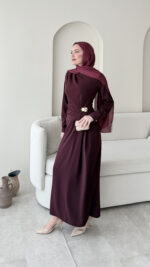 Sare Pileli Elbise - Mürdüm - Görsel 3