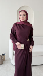 Sare Pileli Elbise - Mürdüm - Görsel 4