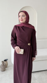 Sare Pileli Elbise - Mürdüm - Görsel 5