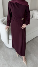 Sare Pileli Elbise - Mürdüm - Görsel 6