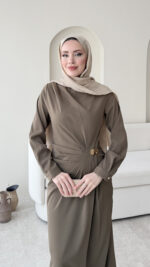 Sare Pileli Elbise - Vizon - Görsel 4