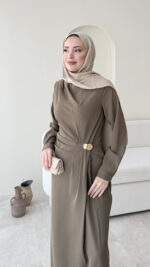 Sare Pileli Elbise - Vizon - Görsel 5