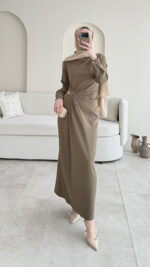 Sare Pileli Elbise - Vizon - Görsel 8