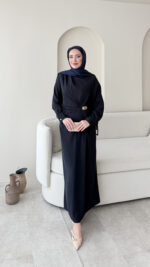 Sare Pileli Elbise - Lacivert - Görsel 4