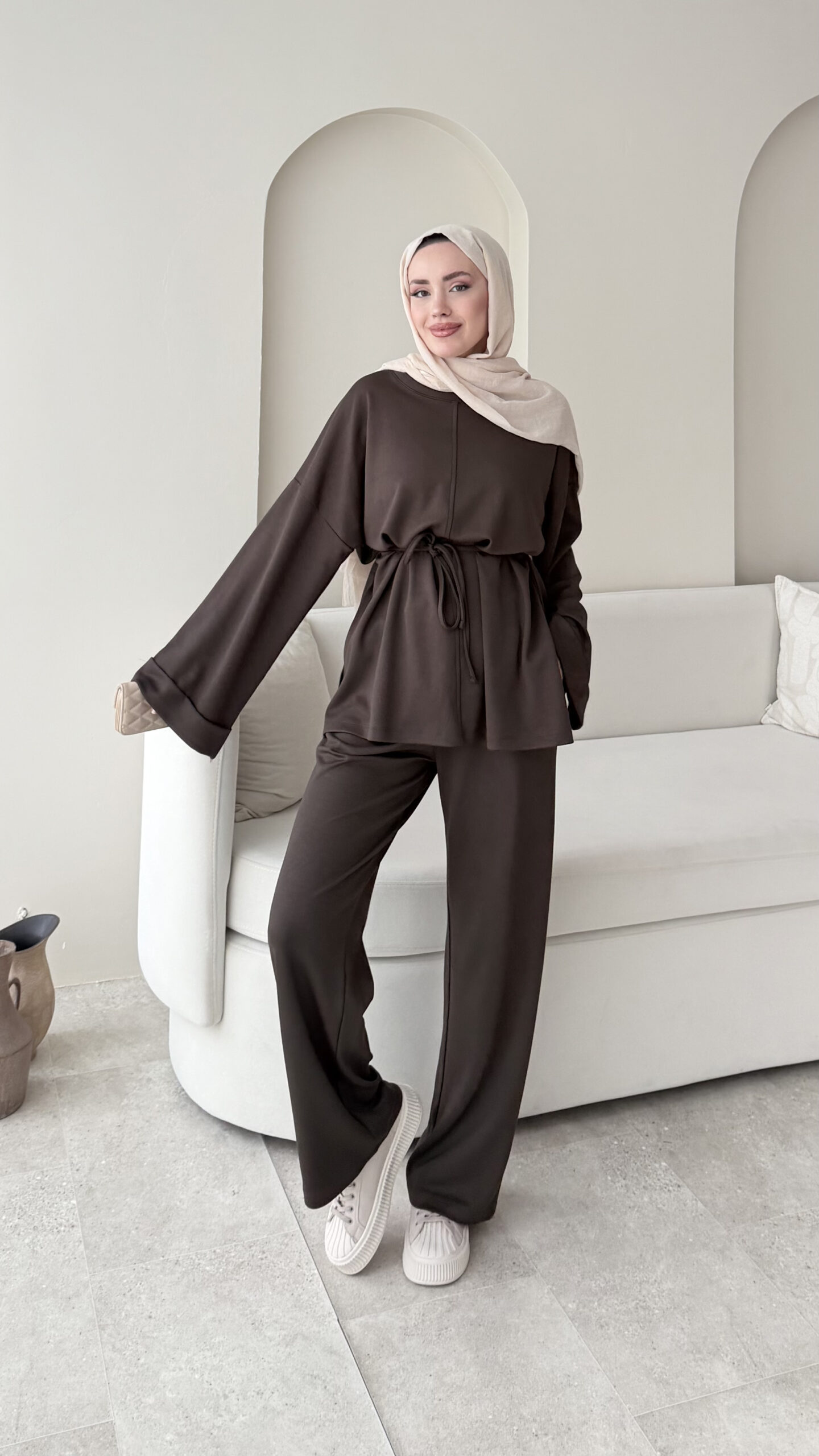 1763018125_0_6915858d932fd.jpg Pare Oyşo Takım - Kahverengi - Görsel 1