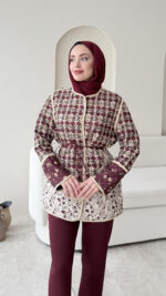 Moren Desenli Ceket - Bordo - Görsel 4