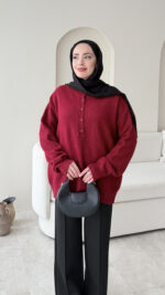 Furpa Düğmeli Kazak - Bordo - Görsel 4