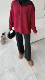 Furpa Düğmeli Kazak - Bordo - Görsel 5