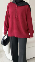 Furpa Düğmeli Kazak - Bordo - Görsel 6