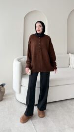 Furpa Düğmeli Kazak - Kahverengi