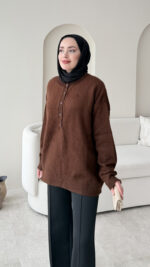 Furpa Düğmeli Kazak - Kahverengi - Görsel 5