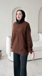 Furpa Düğmeli Kazak - Kahverengi - Görsel 5