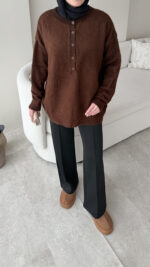 Furpa Düğmeli Kazak - Kahverengi - Görsel 6