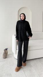 Furpa Düğmeli Kazak - Siyah