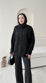 Furpa Düğmeli Kazak - Siyah - Görsel 5