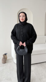 Furpa Düğmeli Kazak - Siyah - Görsel 6