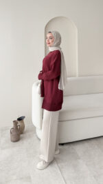 Efin Kesimli Sweat – Bordo - Görsel 3