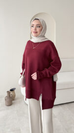 Efin Kesimli Sweat – Bordo - Görsel 5
