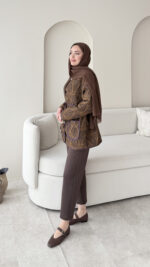 Etnik Düğmeli Ceket - Kahverengi - Görsel 2