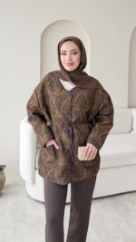 Etnik Düğmeli Ceket - Kahverengi - Görsel 3