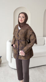 Etnik Düğmeli Ceket - Kahverengi - Görsel 5