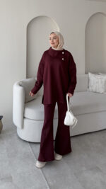 Kasi Şal Yaka Scuba Takım - Bordo - Görsel 2