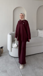 Kasi Şal Yaka Scuba Takım - Bordo - Görsel 3