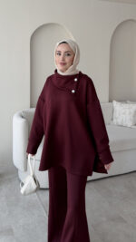 Kasi Şal Yaka Scuba Takım - Bordo - Görsel 4