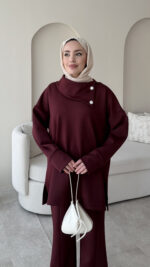 Kasi Şal Yaka Scuba Takım - Bordo - Görsel 6