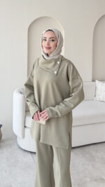 Kasi Şal Yaka Scuba Takım - Yeşil - Görsel 5