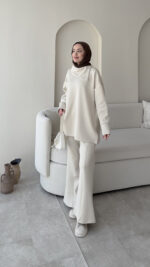 Kasi Şal Yaka Scuba Takım - Bej - Görsel 2