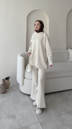 Kasi Şal Yaka Scuba Takım - Bej - Görsel 2