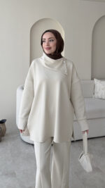 Kasi Şal Yaka Scuba Takım - Bej - Görsel 3