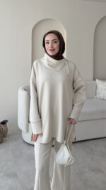 Kasi Şal Yaka Scuba Takım - Bej - Görsel 4
