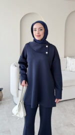 Kasi Şal Yaka Scuba Takım - Lacivert - Görsel 6