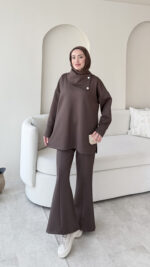 Kasi Şal Yaka Scuba Takım - Kahverengi - Görsel 2