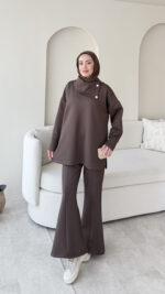 Kasi Şal Yaka Scuba Takım - Kahverengi - Görsel 2