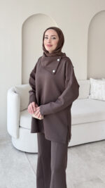 Kasi Şal Yaka Scuba Takım - Kahverengi - Görsel 3