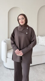 Kasi Şal Yaka Scuba Takım - Kahverengi - Görsel 4