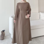 Meyla Gold Detaylı Elbise – Vizon