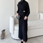 Sare Pileli Elbise - Siyah