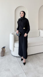 Sare Pileli Elbise - Siyah