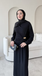 Sare Pileli Elbise - Siyah - Görsel 4