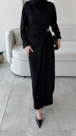 Sare Pileli Elbise - Siyah - Görsel 5