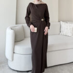 Sare Pileli Elbise - Koyu Kahve