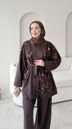 Pena İşlemeli Oyşo Takım - Kahverengi - Görsel 4